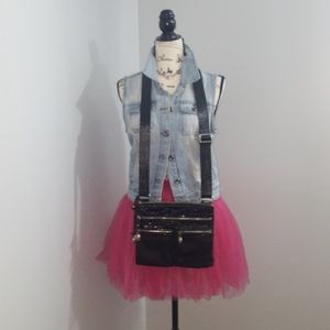 Brighton Nylon Leather Croc Trim Crossbody